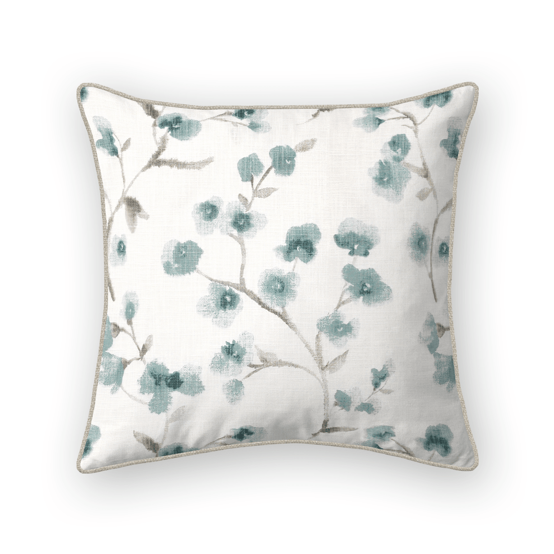Teal Floral Printed Fabric Throw Pillow
