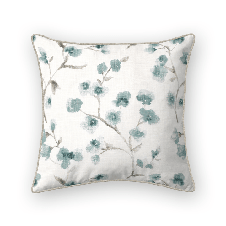 Teal Floral Printed Fabric Throw Pillow
