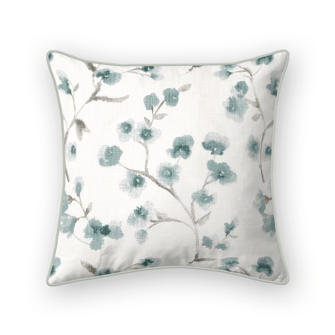 Teal Floral Printed Fabric Throw Pillow
