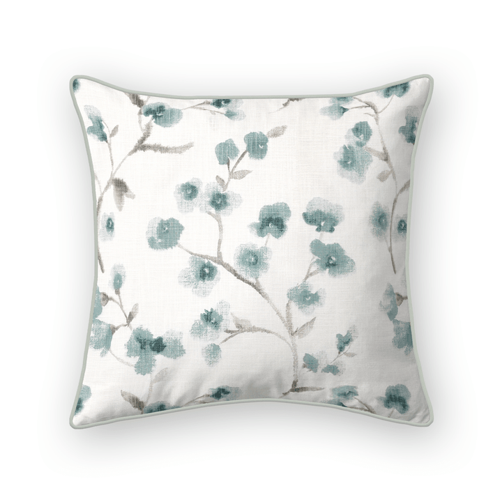 Teal Floral Printed Fabric Throw Pillow