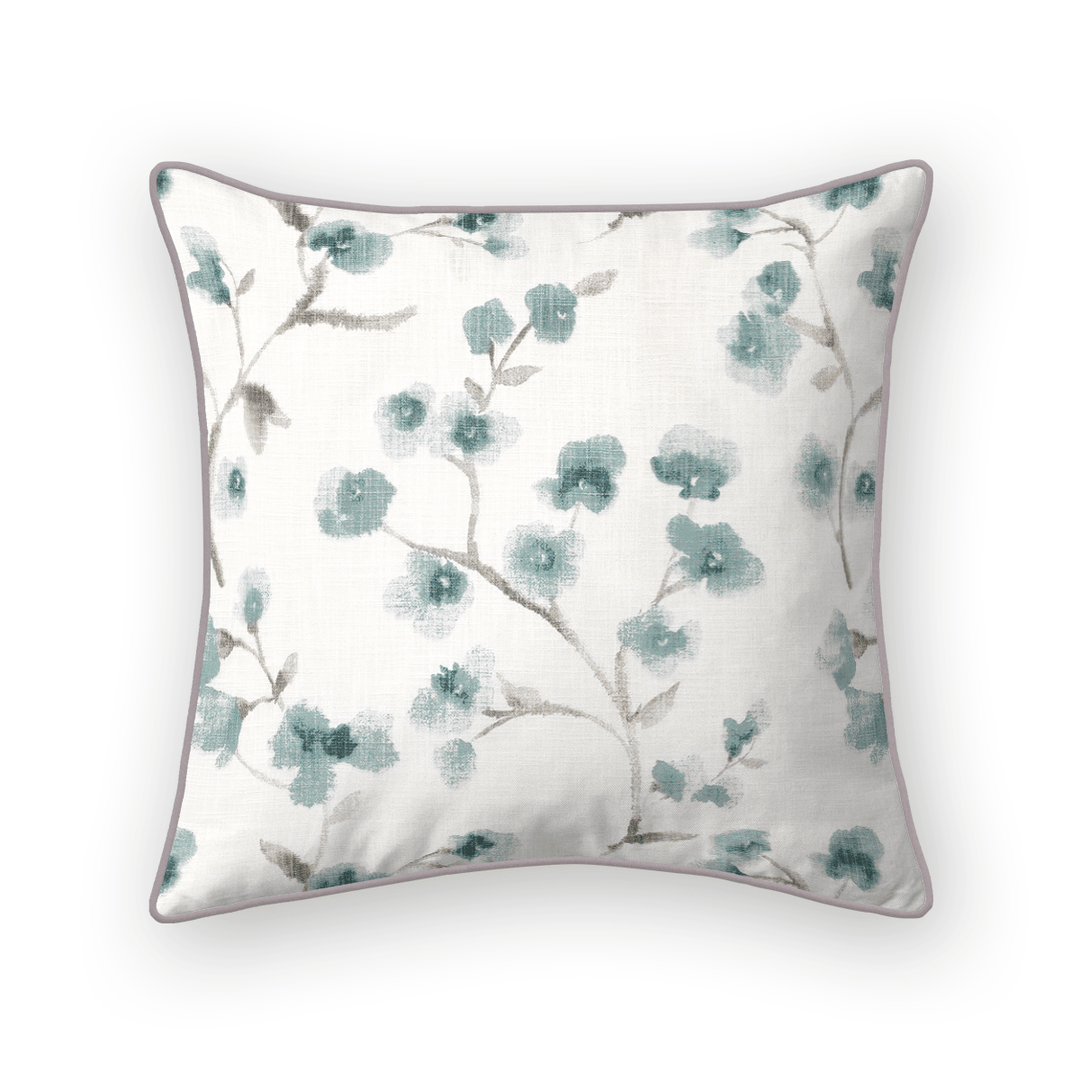 Teal Floral Printed Fabric Throw Pillow