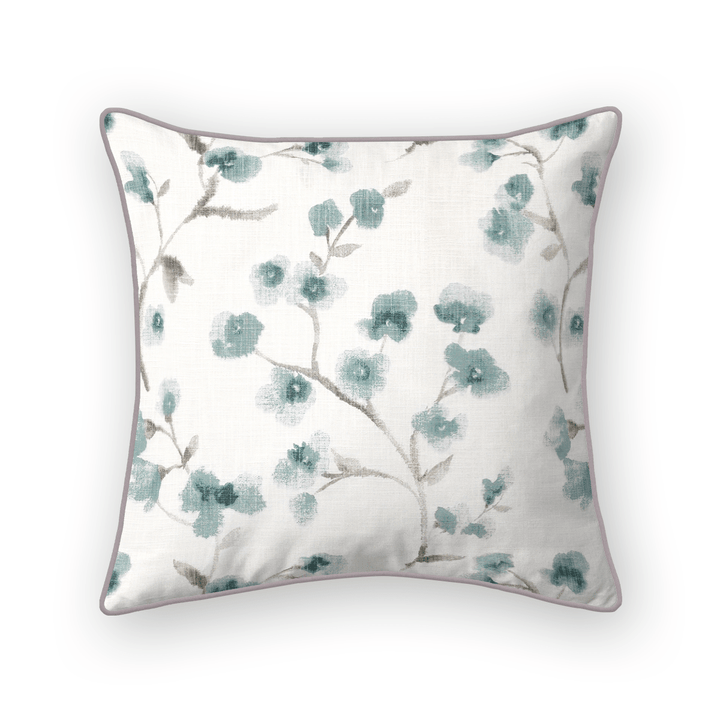 Teal Floral Printed Fabric Throw Pillow