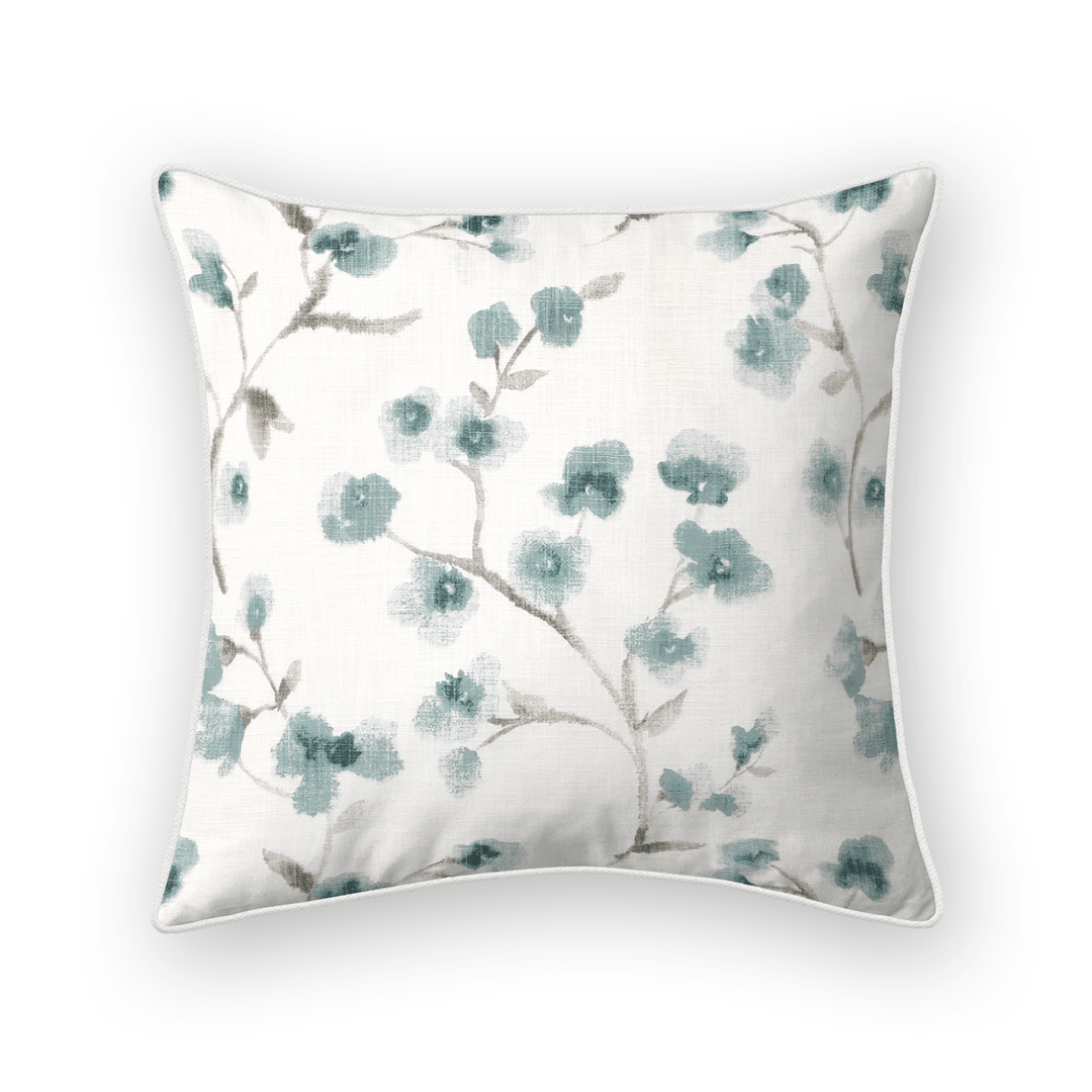 Teal Floral Printed Fabric Throw Pillow