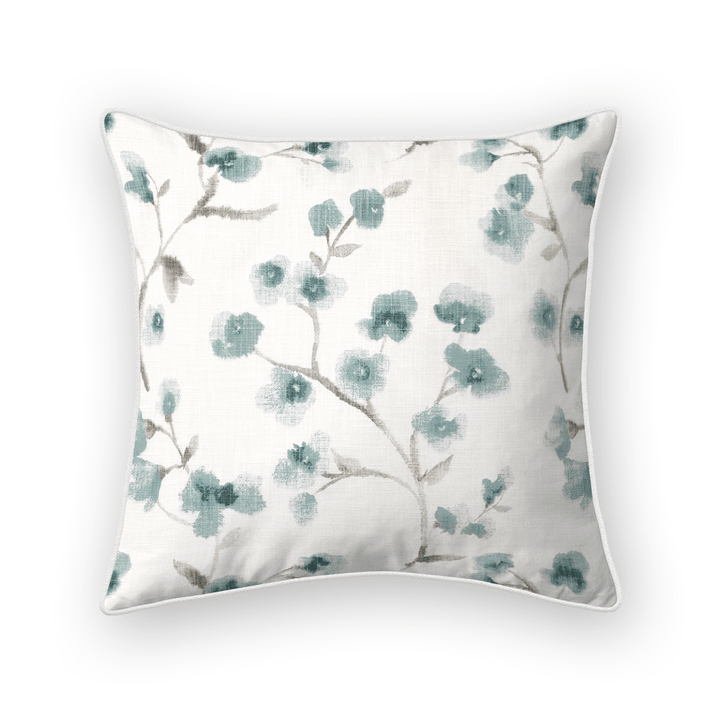 Teal Floral Printed Fabric Throw Pillow