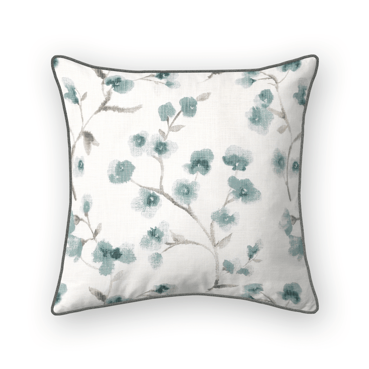 Teal Floral Printed Fabric Throw Pillow