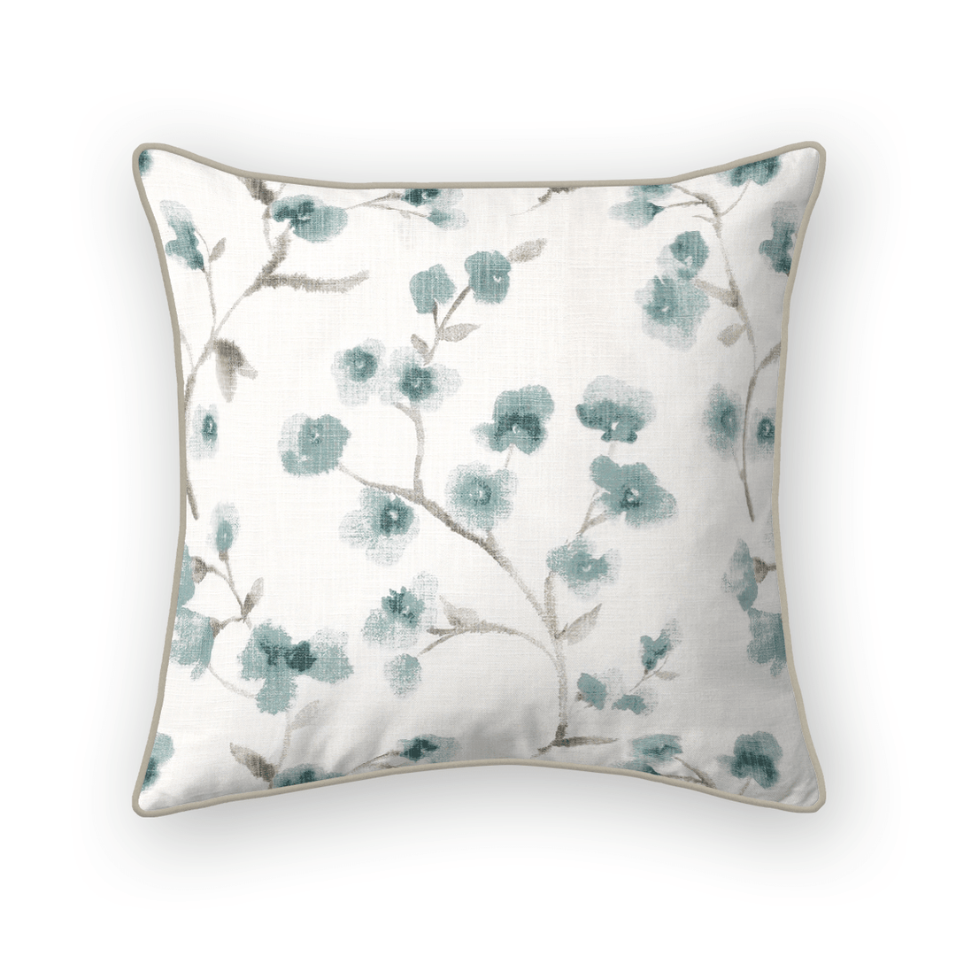 Teal Floral Printed Fabric Throw Pillow