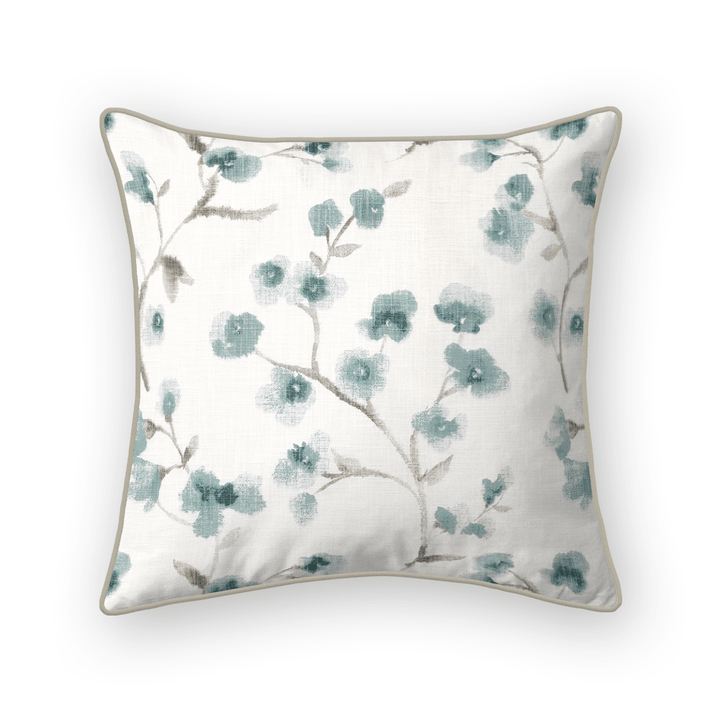 Teal Floral Printed Fabric Throw Pillow