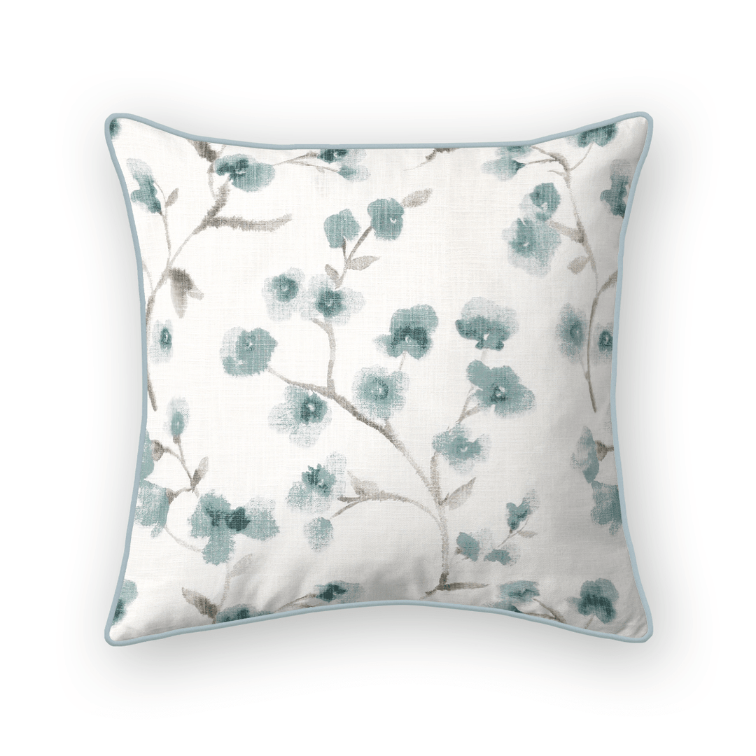 Teal Floral Printed Fabric Throw Pillow