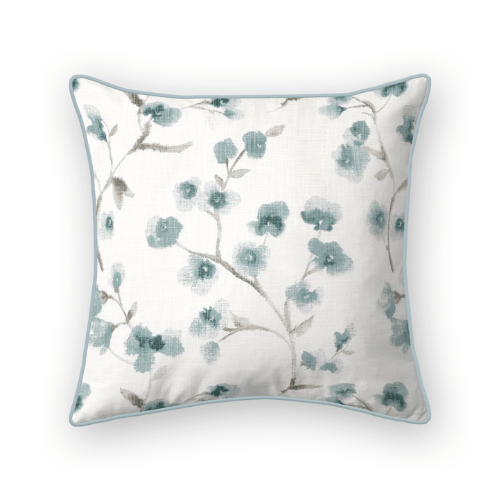 Teal Floral Printed Fabric Throw Pillow