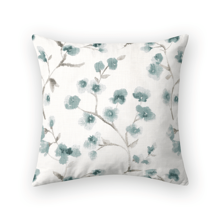 Teal Floral Printed Fabric Throw Pillow