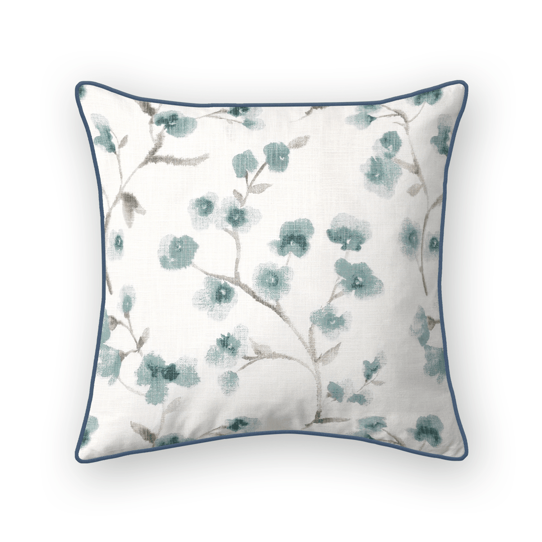 Teal Floral Printed Fabric Throw Pillow