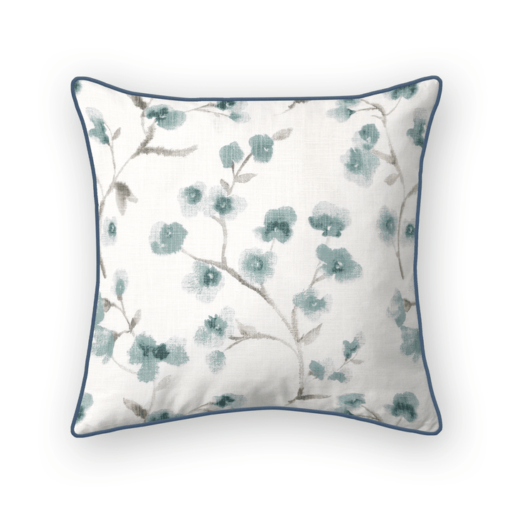 Teal Floral Printed Fabric Throw Pillow