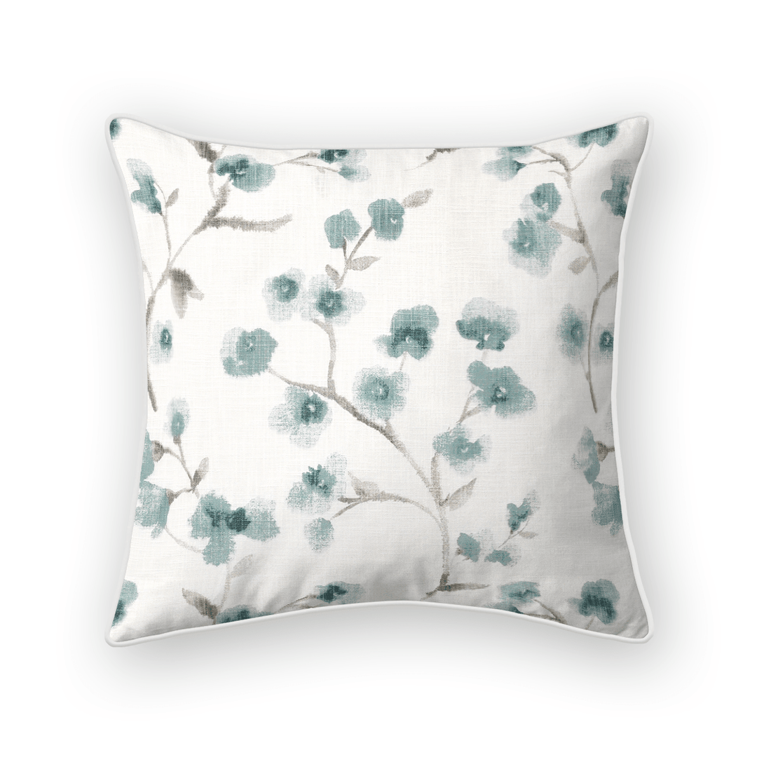 Teal Floral Printed Fabric Throw Pillow