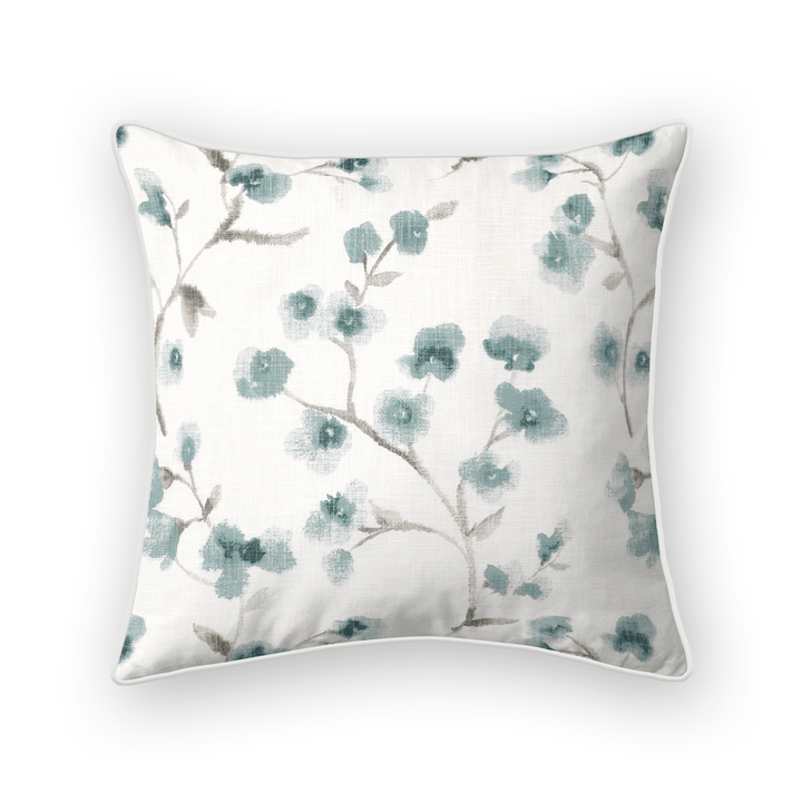 Teal Floral Printed Fabric Throw Pillow